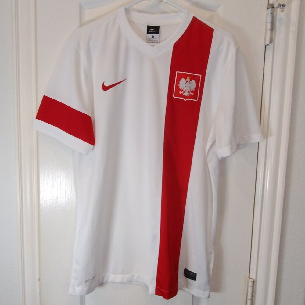 Nike Men’s White and Red Poland Football Jersey